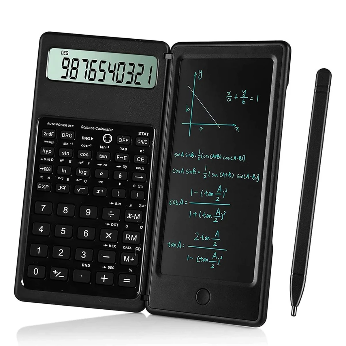 Foldable Scientific Calculator & 2.5 inch Writing Tablet 10 Digit LCD Display For College Office Student Teacofessional Students