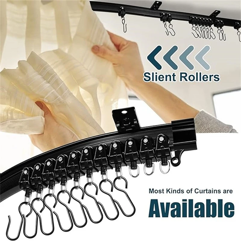 Flexible Bendable Curtain Track, Ceiling Wall Mounted, Black Curved Heavy Duty RV Sliding Curtain Track