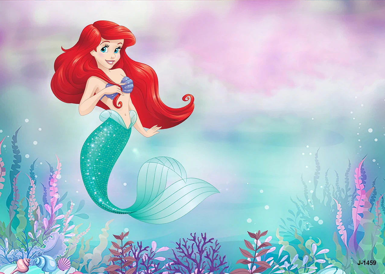 Ariel mała syrenka księżniczka tło, pod morzem syrenka tło dla fotografii dziewczyny materiały do dekoracji przyjęcia urodzinowego