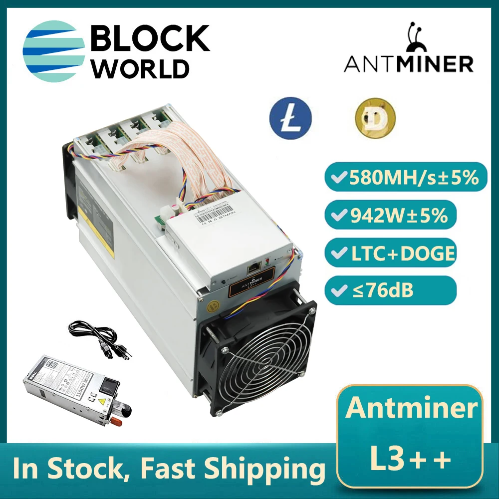 ANTMINER L3++ 580Mh/s 942W Doge Miner With PSU Scrypt Litecoin Miner Antminer L3 plus plus Asic Doge LTC Miner l3 Than S9 mining