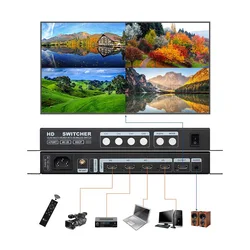 4K LED Video Splitter Switcher Multimedia AD Screens Multi Viewer Divider 4 in 1 out Switch Adapter IR for PC Camera Player