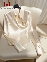 Women's White Shirt Satin Turn Down Collar Long Sleeve Blouses 2025 New Spring Autumn Fashion Casual Single Breasted Female Tops