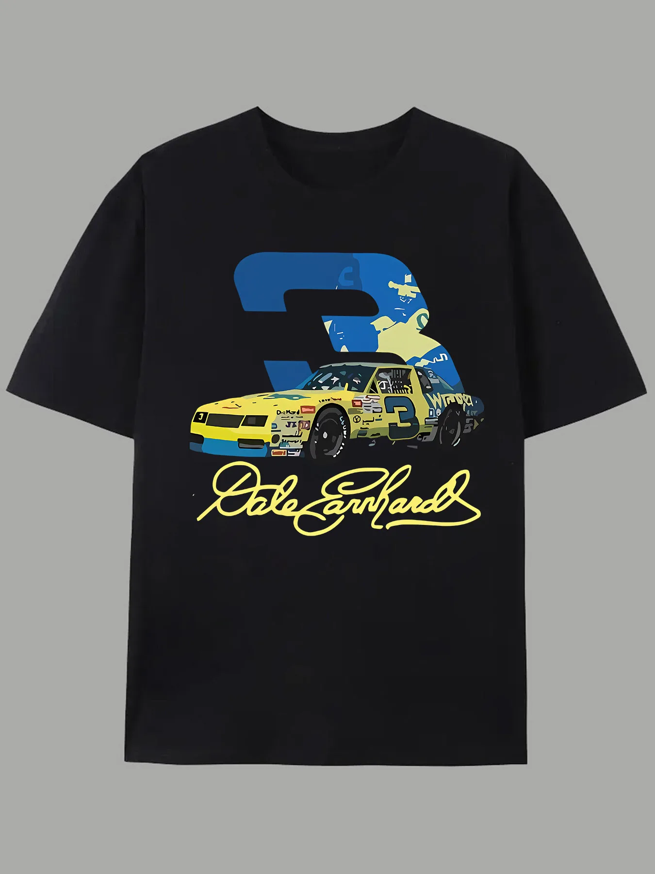Dale Earnhardt Retro Racing Number 3 & Checkered Flag T-Shirt 100% Cotton O-Neck Short Sleeve Summer Casual Mens T-shirt