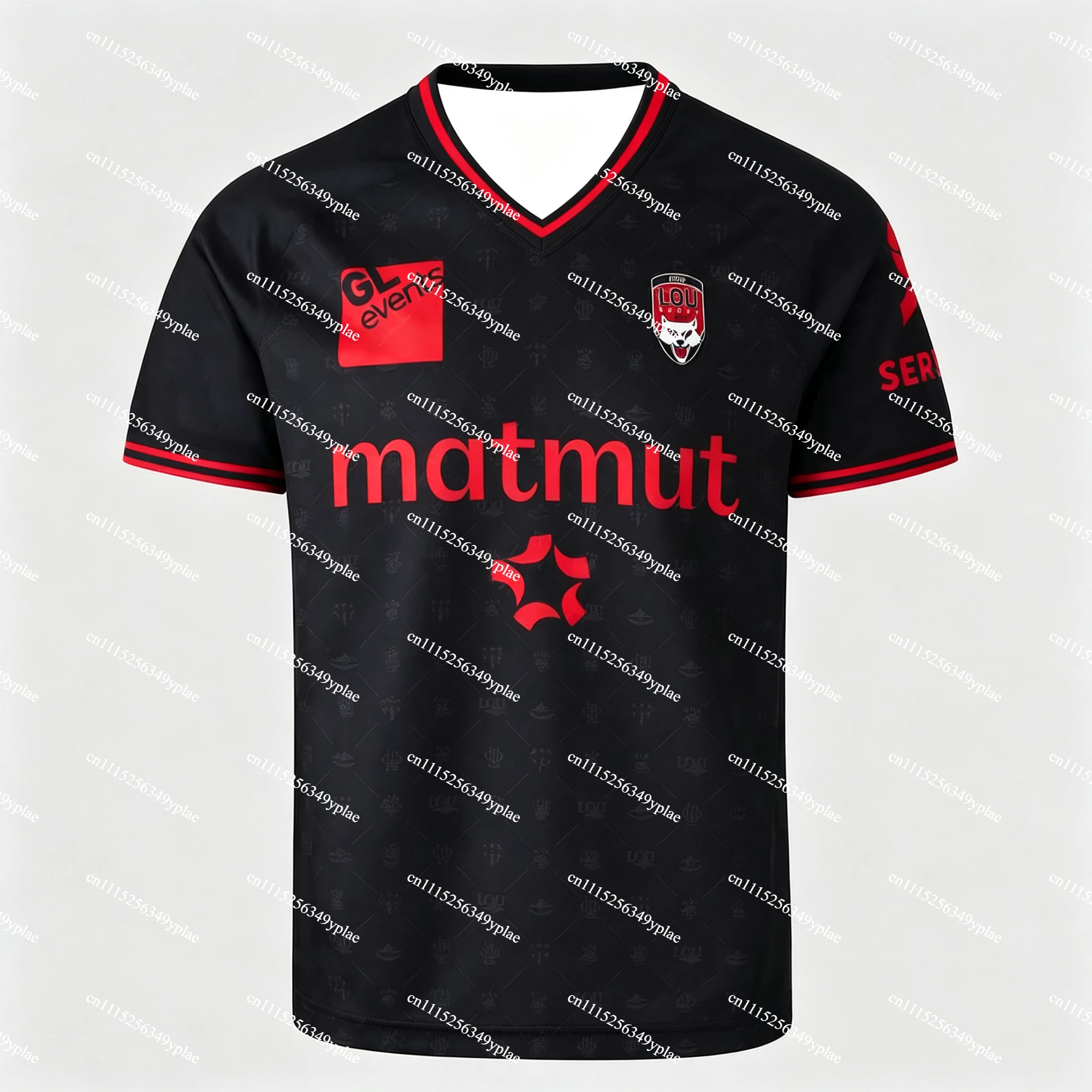 Men Women Kids LOU Lyon Rugby Short Sleeve Jersey Black Red Trim Sublimated Fan Top Breathable Lightweight Sport Training Shirt