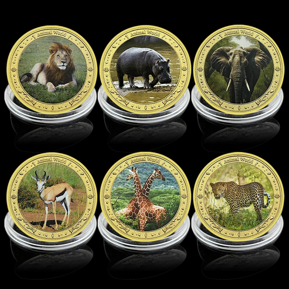 

African Wildlife Commemorative Coin Animal World Series Dual Sided Gold Plated Collectible Souvenir Coin Gift