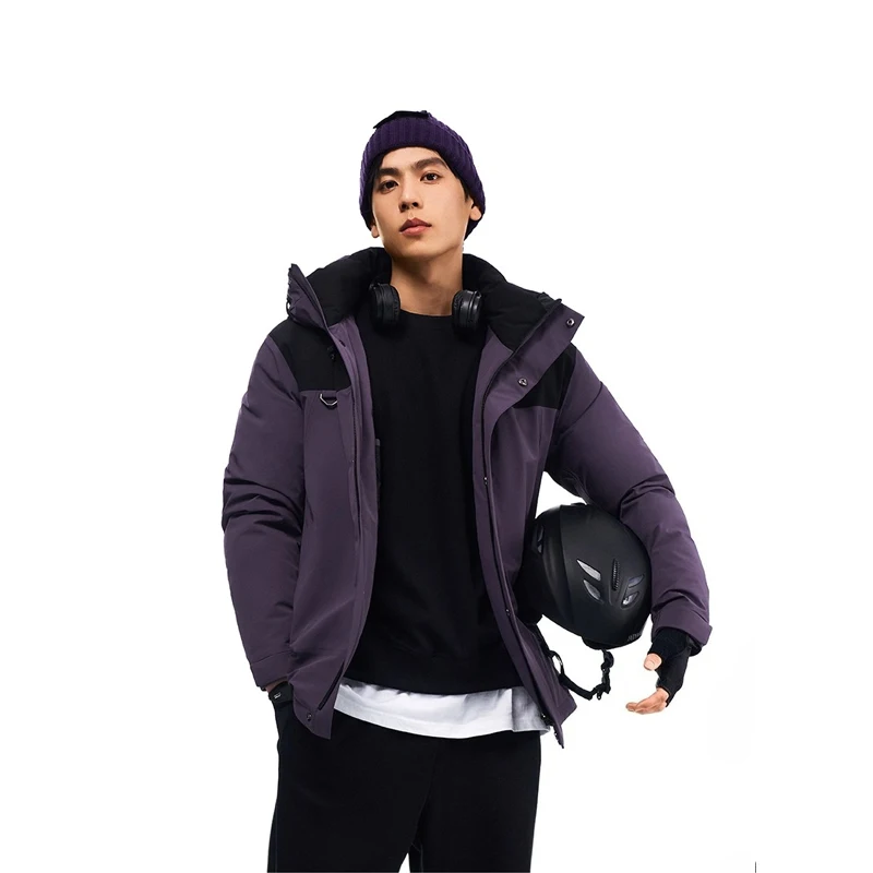 Chericom Down Jacket Men Color-block Patchwork Windproof Stand Collar Hooded Winter Coat Versatile Outdoor Work Jacket Y309632Y