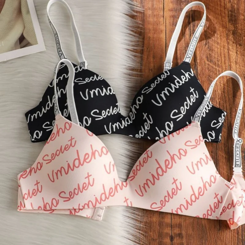 Thin, Seamless Letter Shoulder Strap Lingerie for Women, Converging and Retracting Breasts, Sports Bra for Summer