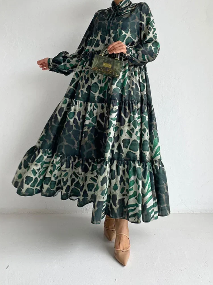 

Ramadan Eid Muslim Women Abaya Leopard Print Dresses Jalabiya Long Robe Morocco Dubai Abayas Kaftan Islam Arabic Vestidos Largos