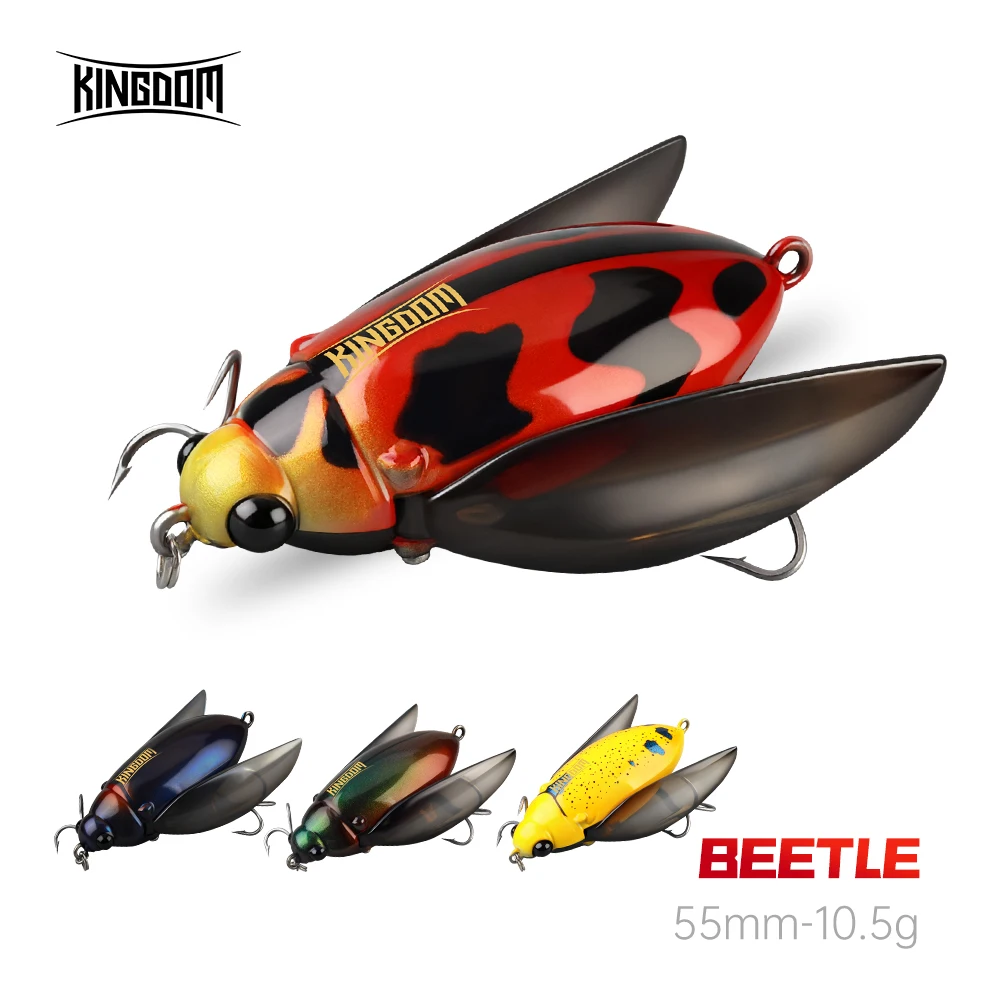 Señuelo de Pesca Kingdom Cicada 55mm 10.5g, Señuelo de Superficie de Largo Alcance, Insecto Biónico Artificial Tipo Escarabajo, Wobbler para Pesca de Lubina y Carpa