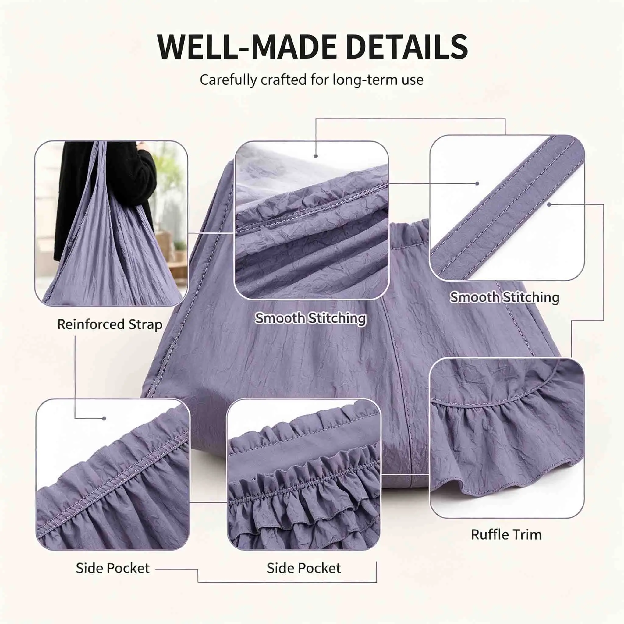Mini Bubble Stretch Foldable Shopping Bag Large Elastic Shoulder Handbag For Daily Travel Shopping Outdoor Gym Work School Use