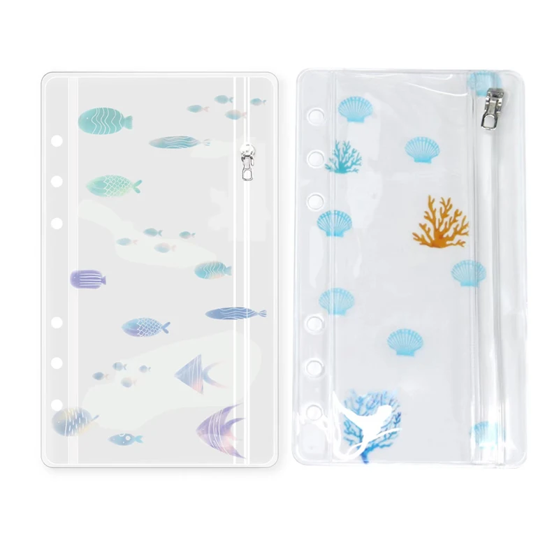 5 pçs/lote novo estilo a6 bolsa pessoal transparente pvc titular do cartão de armazenamento com zíper 6 buraco loose-leaf diário planner acessórios