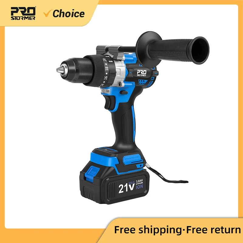 21V Brushless Electric Drill Hammer 125NM Torque Cordless Ice Drill Screwdriver Li-ion Battery Electric Power Tool By PROSTORMER