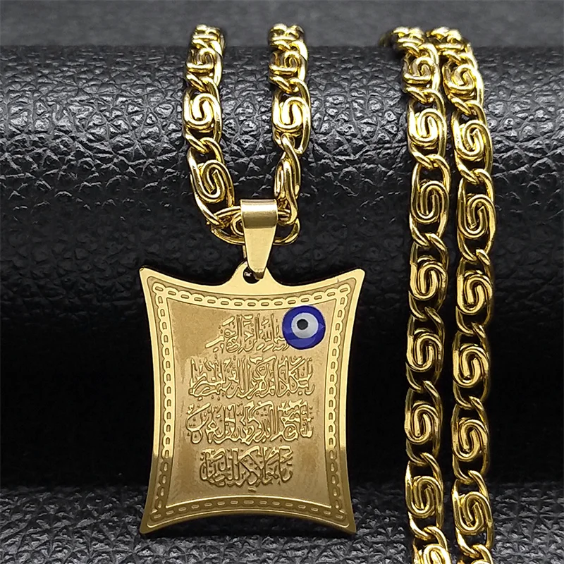 Islamische Muslimische Koran Evil Blue Eye Amulett Halskette für Männer Frauen Edelstahl Gold Farbe Türkische Auge Halsketten Schmuck N3201 – Detail 4