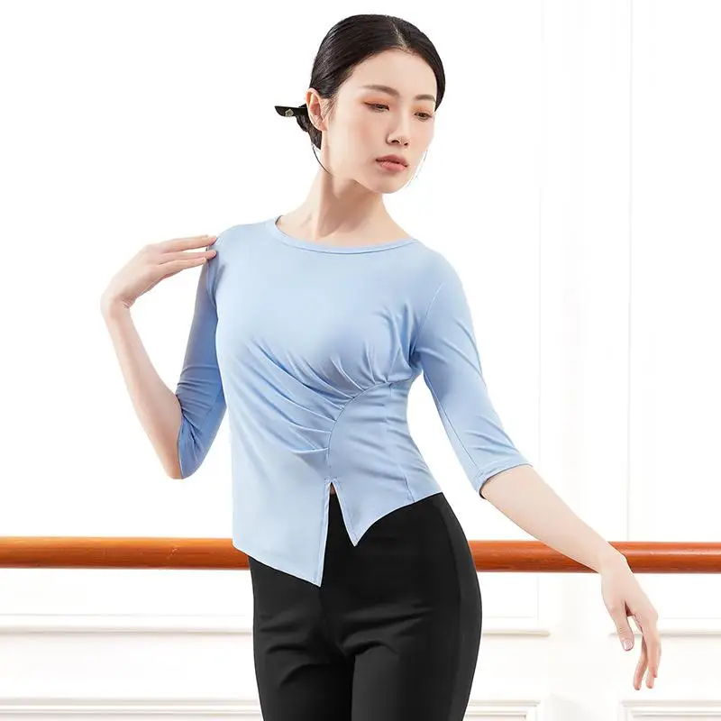 

Latin Top Women 2022 Black/pink Red Middle Sleeve Tops Ballroom Dance Training Shirt Tango Dance Practice Clothes Women Outfit