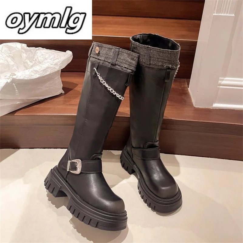 Retro brown knee high soled boots, children\'s long boots, 2024 new autumn look slim and tall knight boots