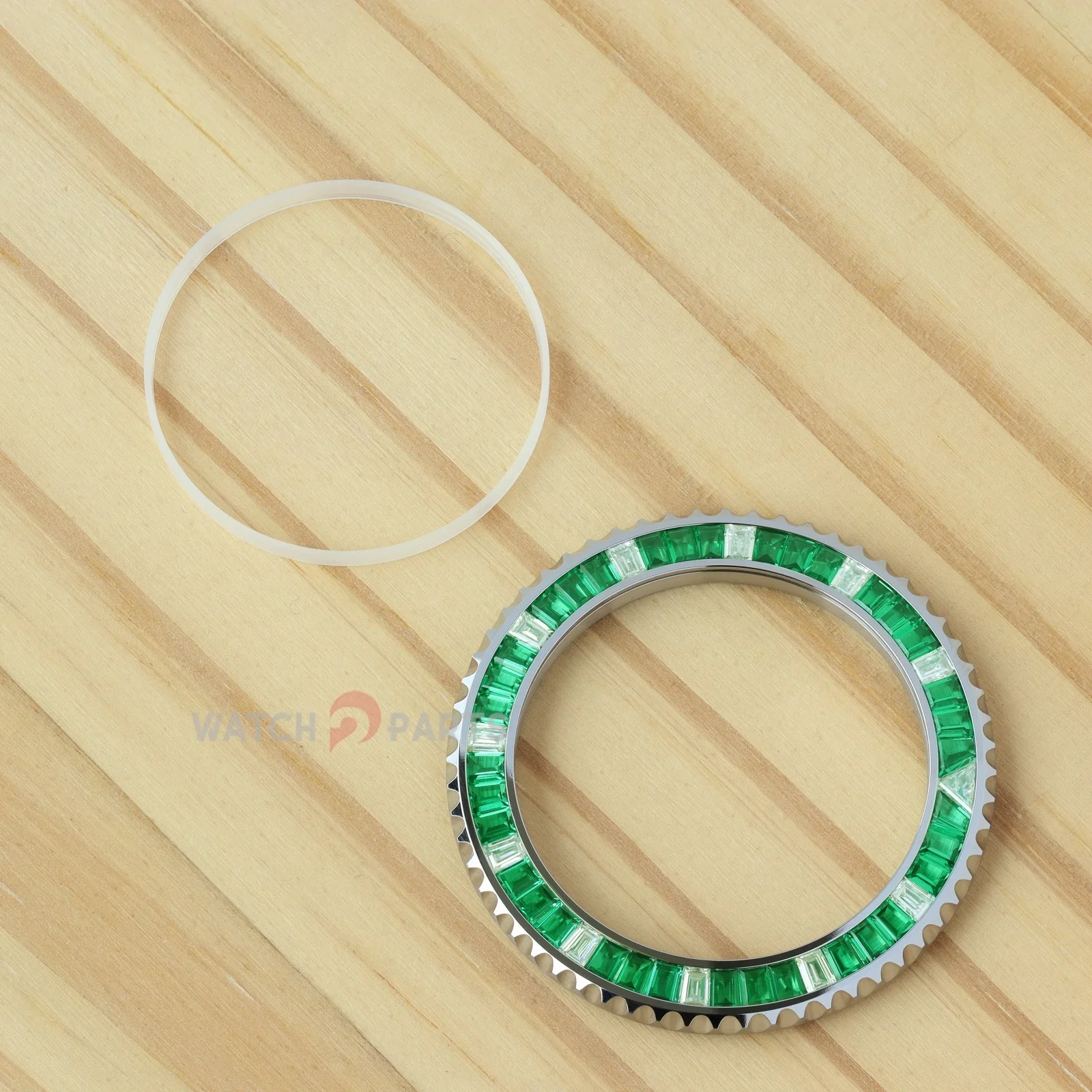 Synthetic Emerald & Moissanite Diamond Watch Bezel for Rolex Submariner 40/41mm Watch Gemstone Bezel