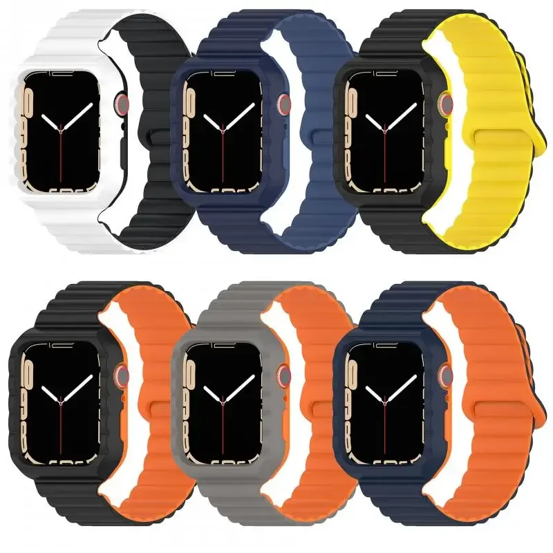 Case+Strap for Apple Watch 45mm 44mm 49mm 42mm 38mm 41mm 40mm Magnetic Silicone Wristband iWatch Series Ultra 2 8 7 6 5 SE Band