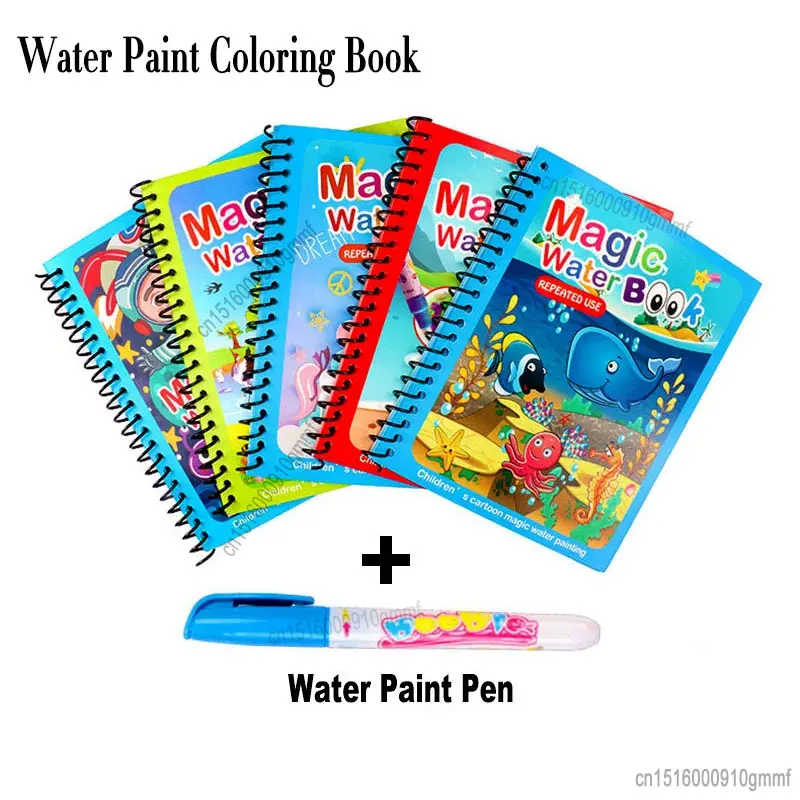 Cartoon Magic Water Paint Coloring Book With Pen Children Kids Education Teaching Sketch Draft DIY Drawing Graffiti Comics Album