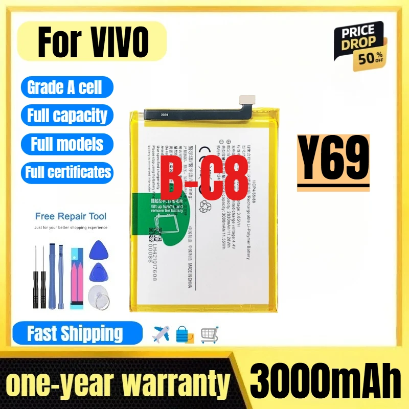 

B-C8 for VIVO Y69 Mobile Phone Battery 0 Cycle High Quality High Capacity Battery Replacement Bateria Grade A Cell with Tools