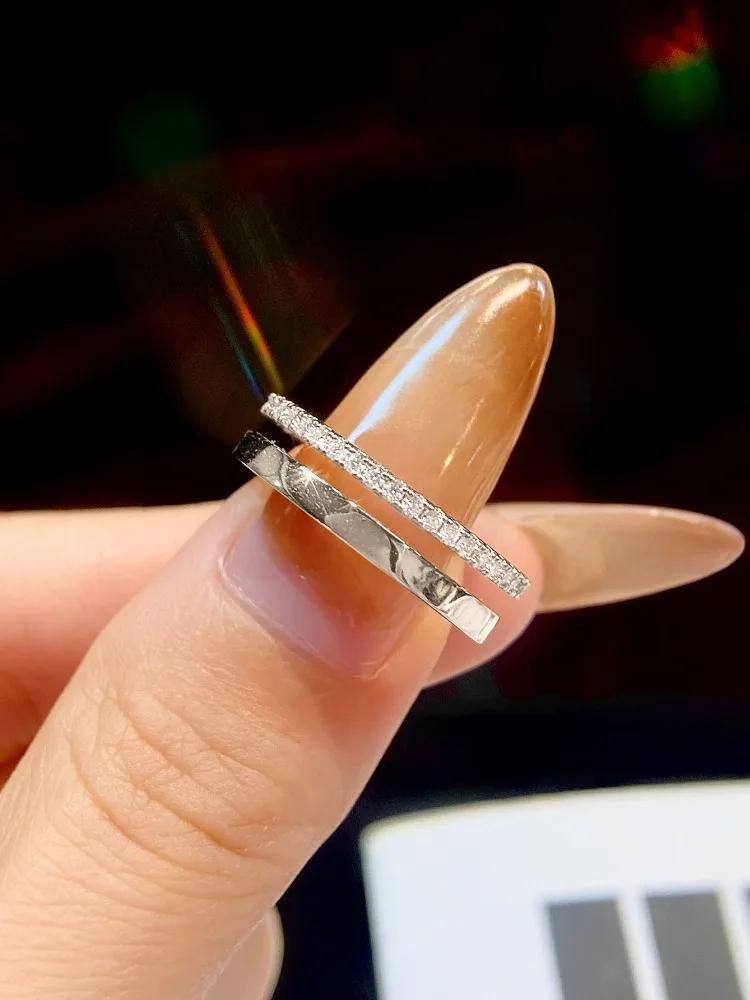 Echter Moissanit-Diamant, runder, doppelter Ehering für Damen, ideal für Jahrestage, zum Tragen im Alltag, luxuriöser Modeschmuck. – Detail 2
