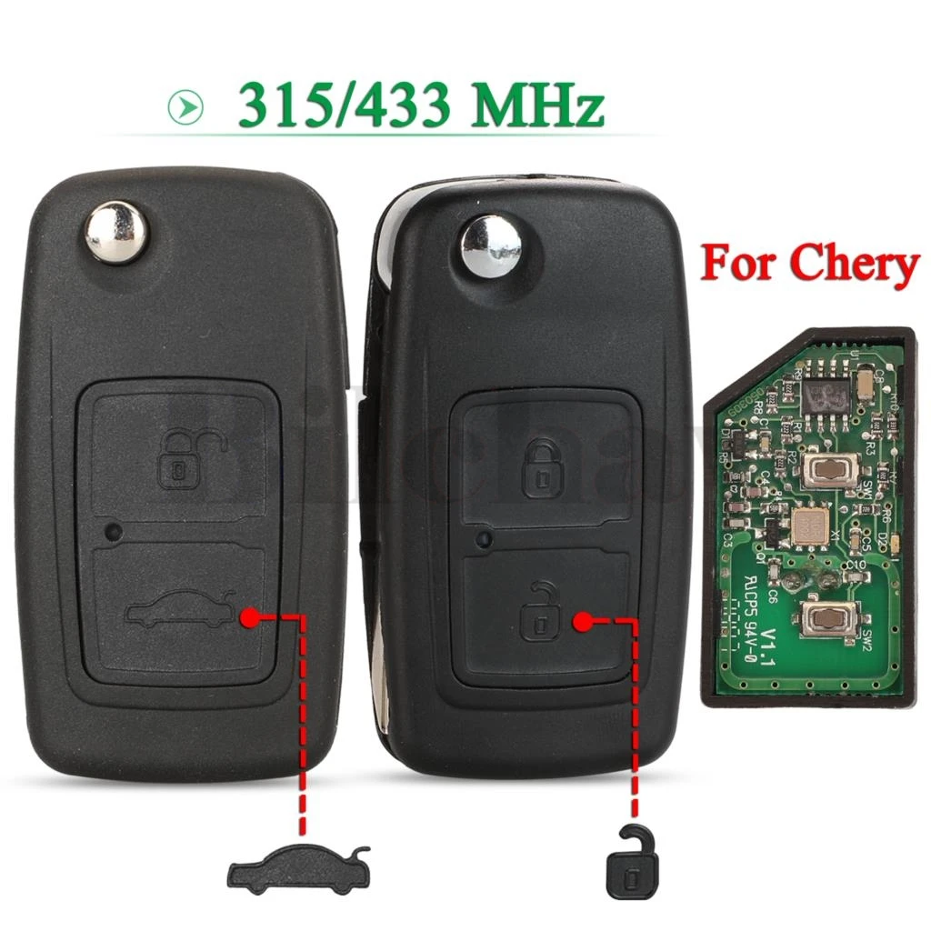 

jingyuqin 2 Buttons For Chery A3 A5 Tiggo Models 315MHz/433MHz Flip Smart Control Car Key With 9CN A21 Blade Fob Replacement