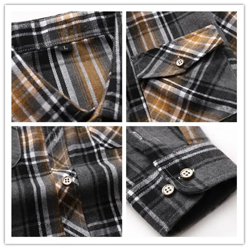 Men Autumn Clothes Plaid Shirt Vintage Double Pocket Social Camisa Hombre Formal Business Dress Shirts Mens Fashion Clothing 7XL