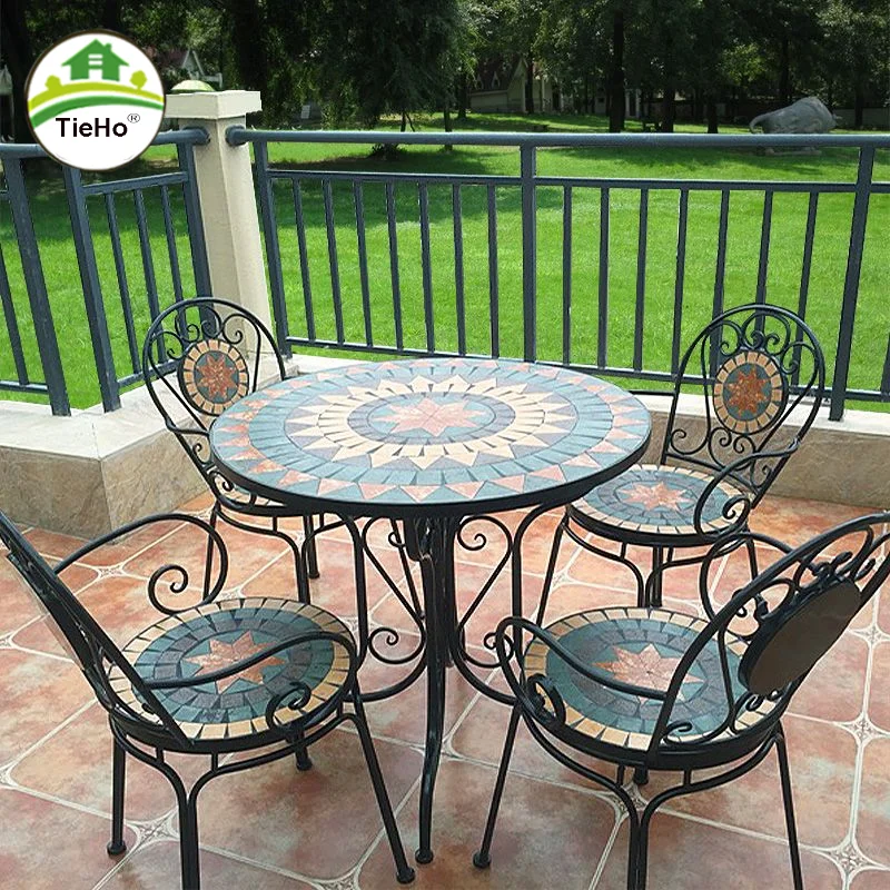 European Style Outdoor Tables Chairs Set Household Balcony Courtyard Iron Mosaic Table Lesure Chair Vintage Outdoor Furniture