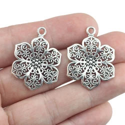 10Piece 24*32mm Antique Silver Plated  Hollow Flower Charm For Women DIY Necklace Making Retro Jewelry Pendant