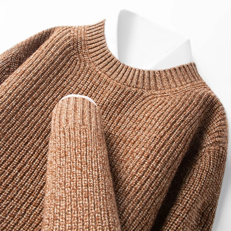 

Men’s 7-Needle Wool Sweater, 100% Wool Heavyweight, Autumn Winter Thickened, Brown Coffee 4 Colors
