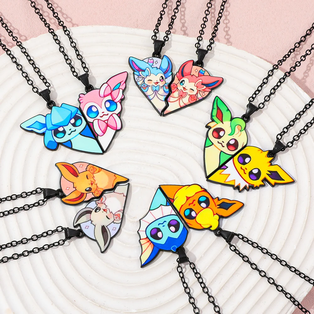 2 قطعة البوكيمون Eevee Umbreon Espeon Sylveon Jolteon Flareon قلادة لطيف أنيمي لعبة حلية مجوهرات قلادة حديدية لجمع