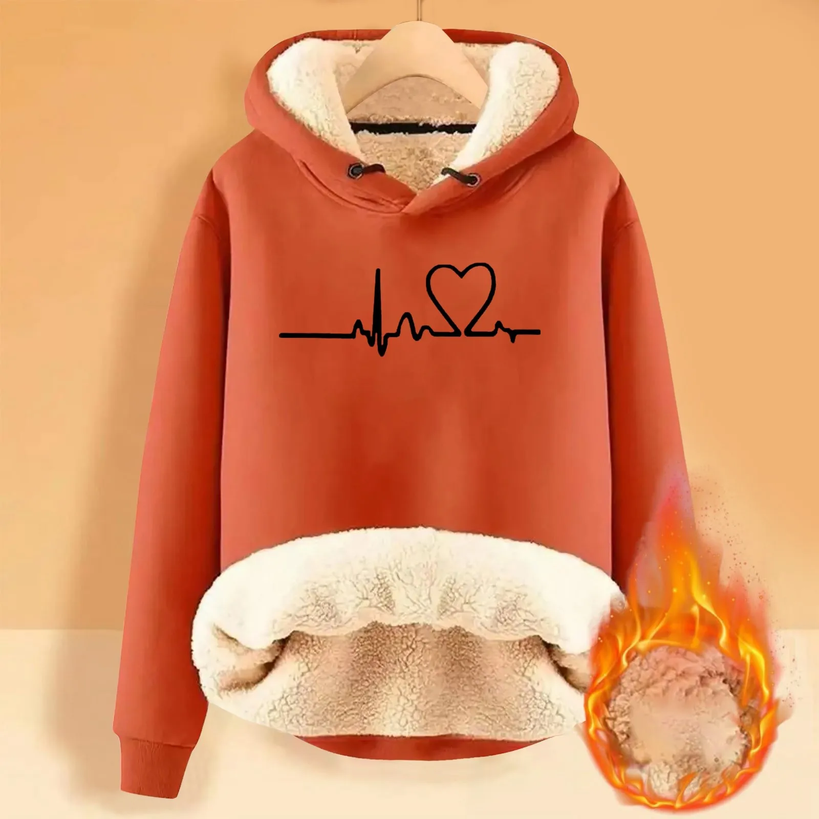 Warm Velvet Padded Women Hoodies Sweatshirts Autumn Winter Thicekn Thermal Sherbet Hoodies Pullovers ECG Print Oversize Clothes