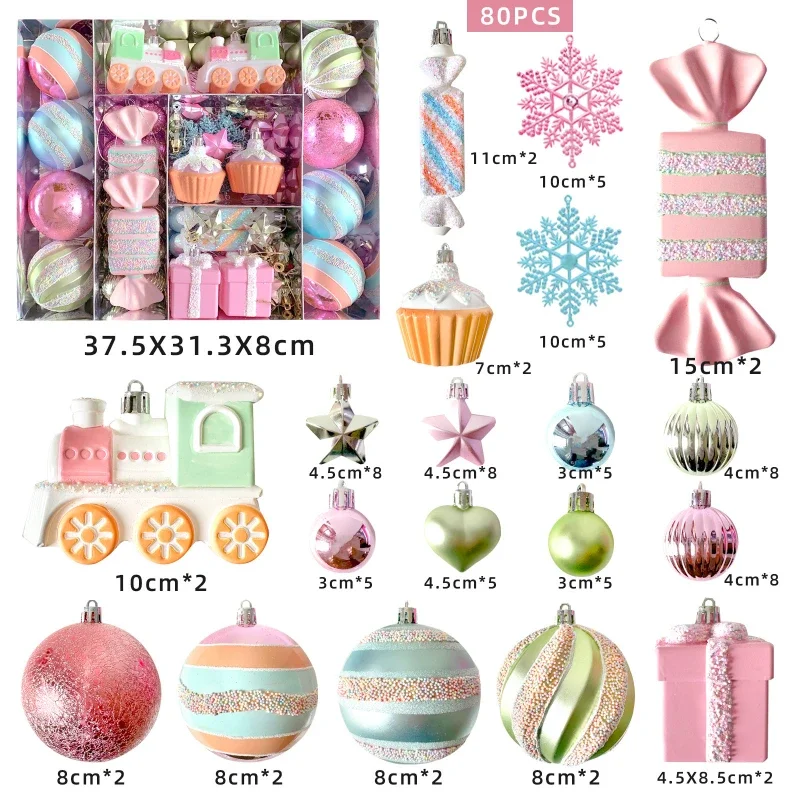 34/58/80pcs Pink Christmas Ball Ornaments Candy Box Plastic Painted Christmas Tree Party Decoration Christmas Spheres Pendant view 6