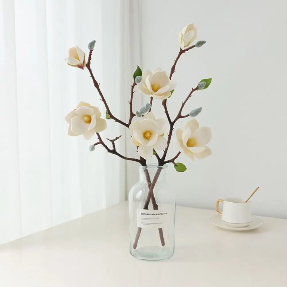 EVA Artificial Magnolia Branch 3 Heads Handmade Simulation Big Magnolia Flexible Real Touch Fake Flower Outdoor Garden Decor