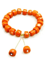 Qingmos Fashion 10-11mm Thick Slice Natural Orange Coral Bracelet for Women with Coral Pendant Dangle Bracelet Jewelry 7.5''