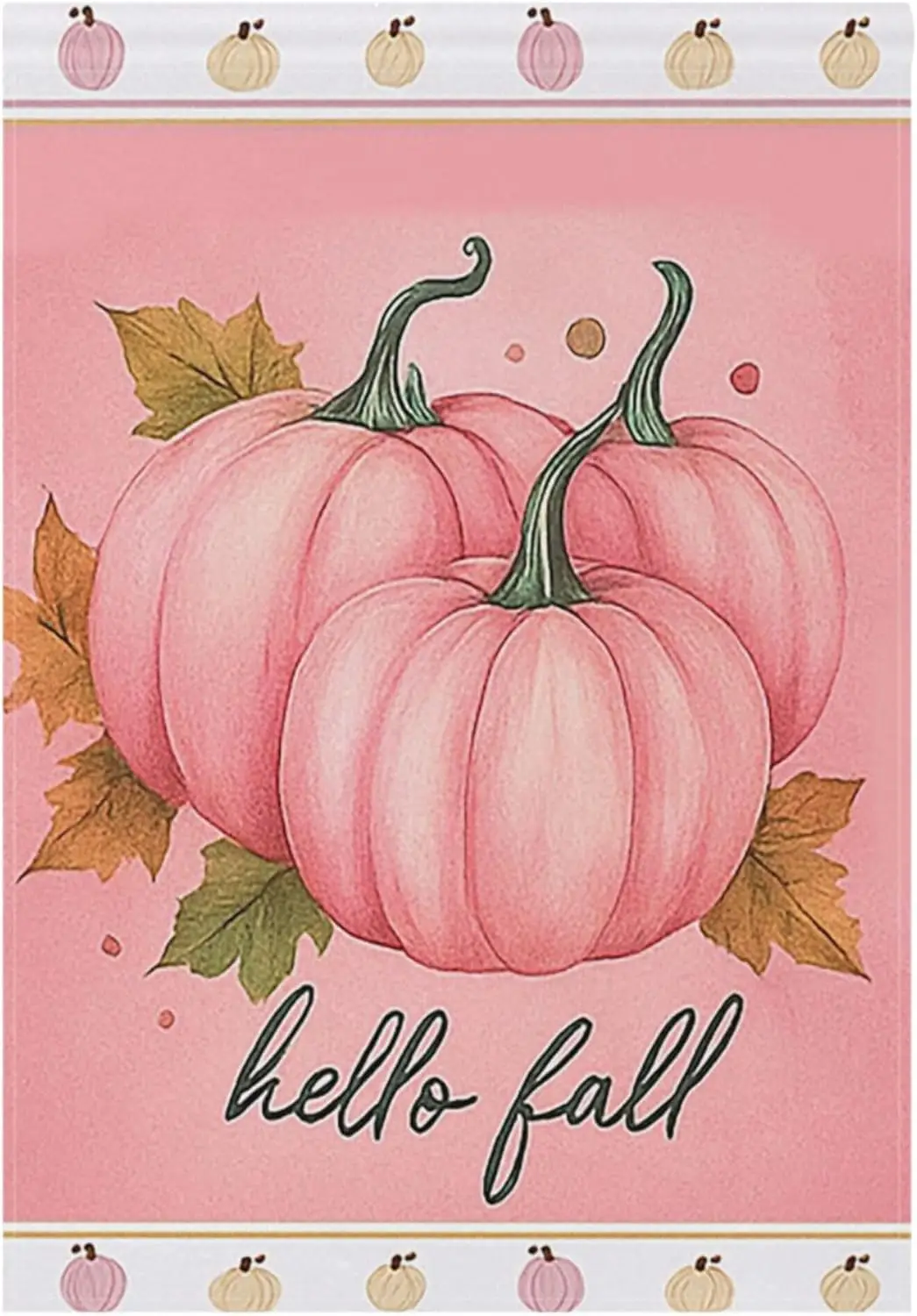 Hello Fall Pink Garden Flag 12x18 Inch Double Sided Outside Pumpkin Autumn Seasonal Yard Outdoor Flag Banner for Garden Lawn UUM