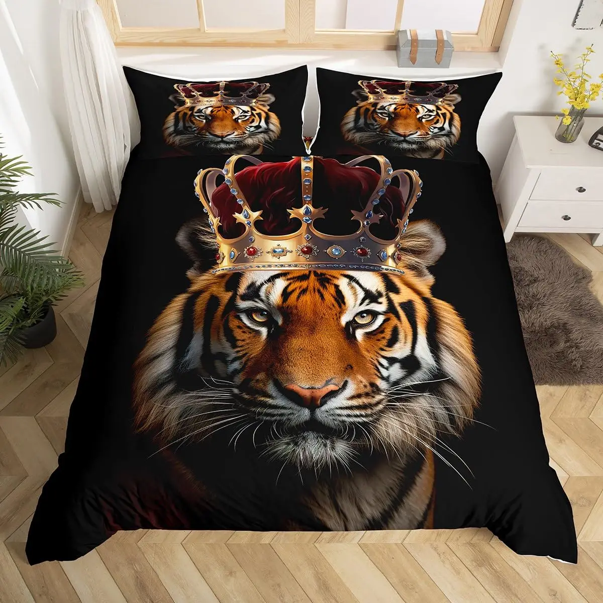 Tiger 3D Print Duvet Cover Set, King Wild Animals Skin Pattern Queen Bedding Set 3pcs for Kids Boys Girls Teens Men Room Decor