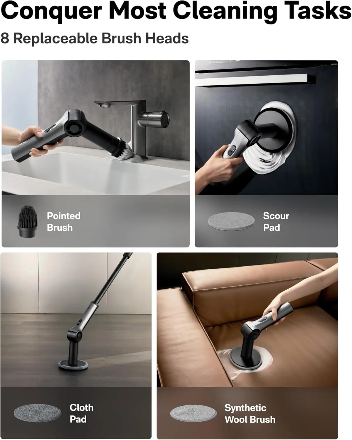 Flexi™ Cordless Electric Spin Scrubber, Adjustable Angle, Extendable Handle, Smart Display, IPX7 Waterproof, Powerful