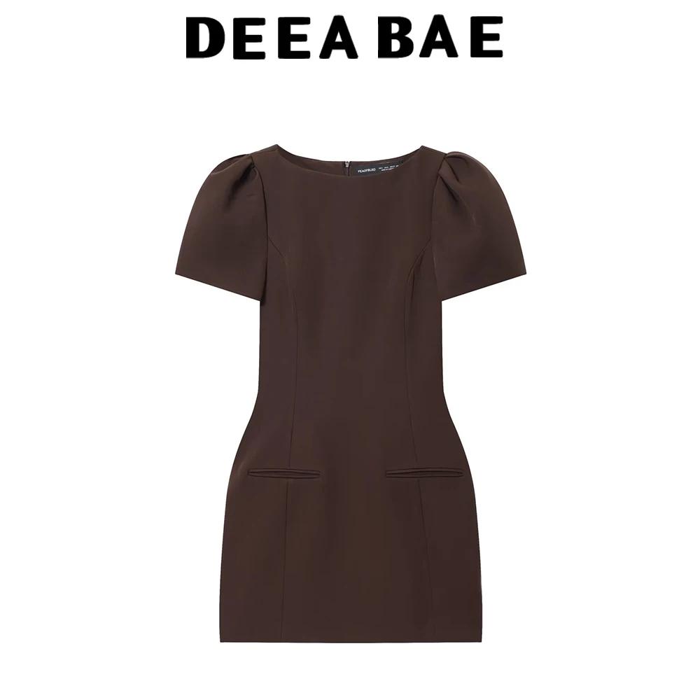 เดียบาเอ ชุดเดรสสั้นสไตล์ฝรั่งเศสแบบเฮปเบิร์น คอเดี่ยว แขนสั้น จับจีบ มีกระเป๋า สำหรับผู้หญิง ฤดูหนาว