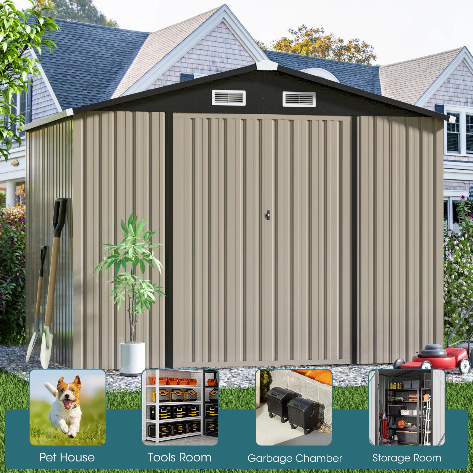 

#High Quality 4*6ft Metal Storage Garden Shed Outdoor Patio Pent Roof Tool Box Storage Sheds House