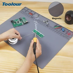 Toolour Heat Resistant Silicone Soldering Mat Magnetic Electronic Repair Work Mat for BGA and Gun Soldering Iron, Workbench