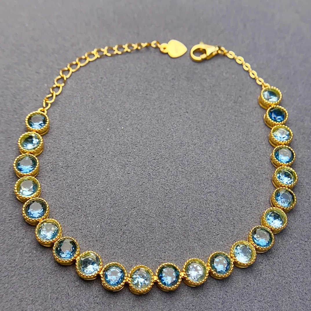 

4*4mm Natural Topaz Bracelet, S925 Gold Plated Gemstone Jewelry, Colorful Blue Gift for Women