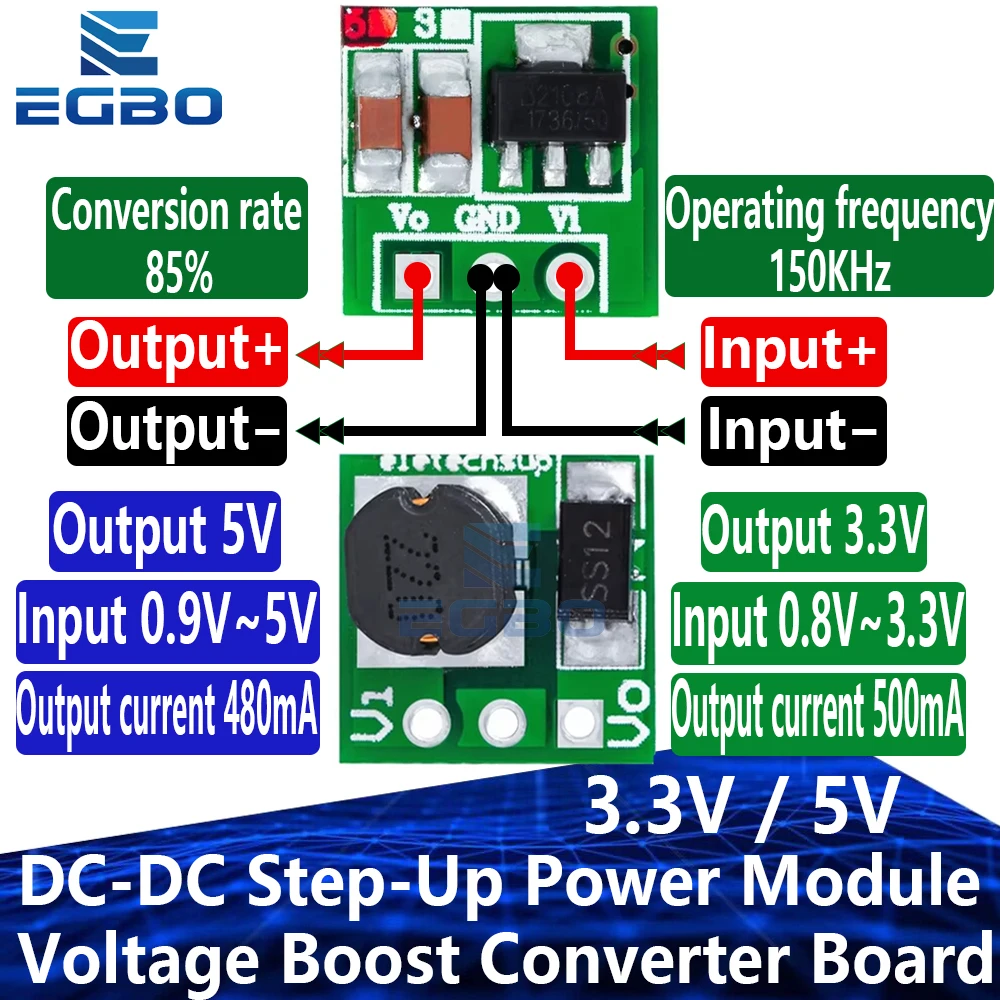 1~10PCS EGBO 0.9-5V To 5V /3.3V DC-DC Step-Up Power Module Voltage Boost Converter Board 1.5V 1.8V 2.5V 3V 3.7V 4.2V To 5V /3.3V