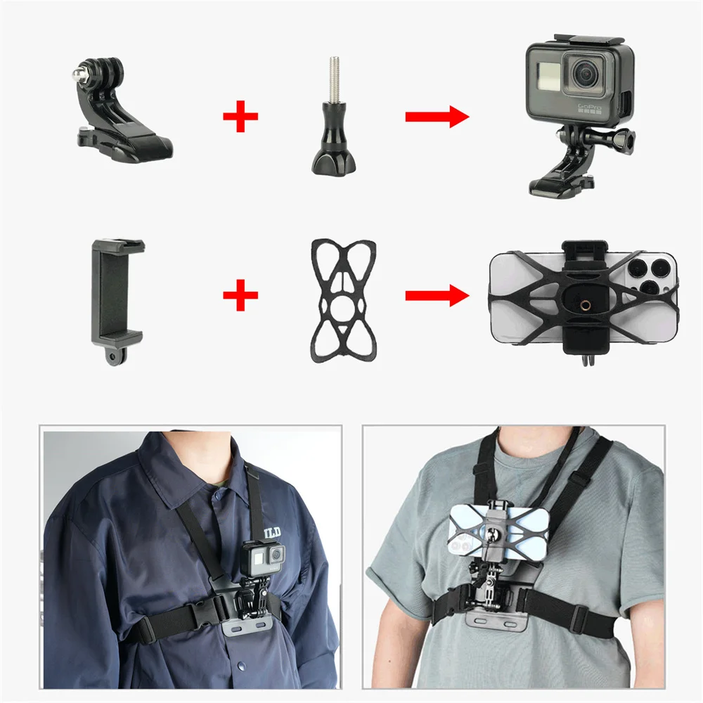 حزام الصدر POV تدوير حامل هاتف آيفون أندرويد الهاتف الذكي حزام الجسم تسخير جبل لكاميرا Gopro 12 11 10 9 8 Insta360