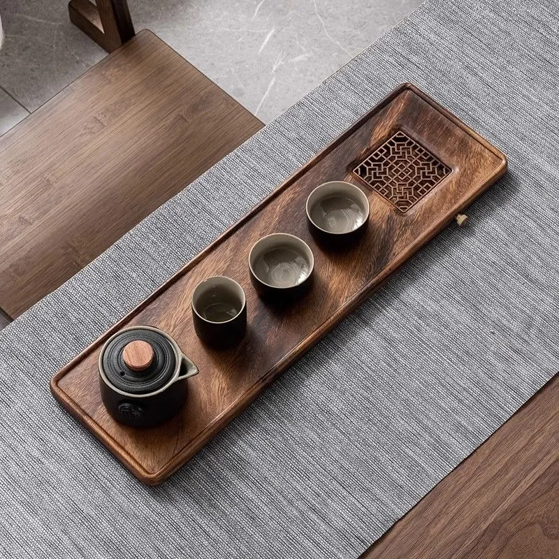 Wooden Japanese Tea Tray With Drainage Pipe Solid Wood Zen Gongfu Bamboo Tea Tray Walnut Monolith Simple Minor Board Rectangular