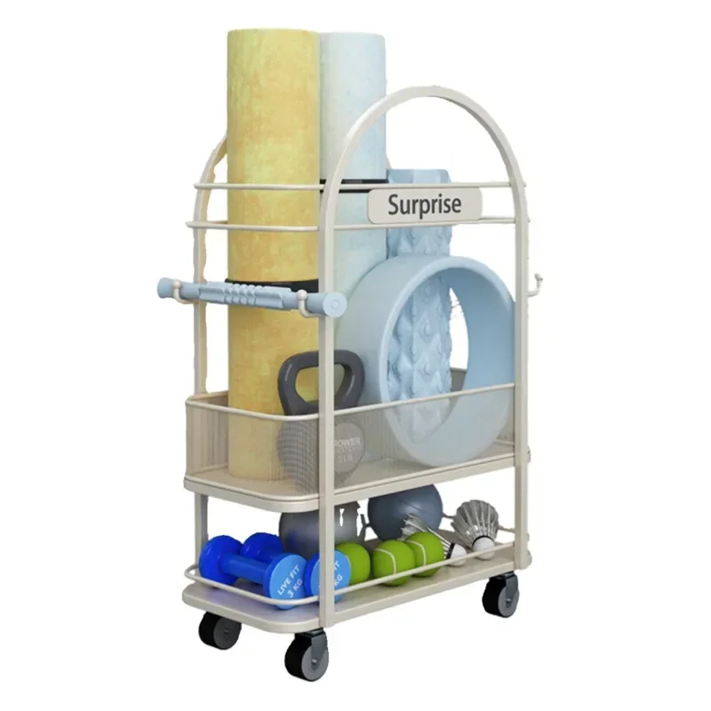 oo-Large Capacity Mesh Hollow Yoga Mat Storage Basket Wheeled Mobile Cart Storage Rack SportsFitness Equipment Storage Basket