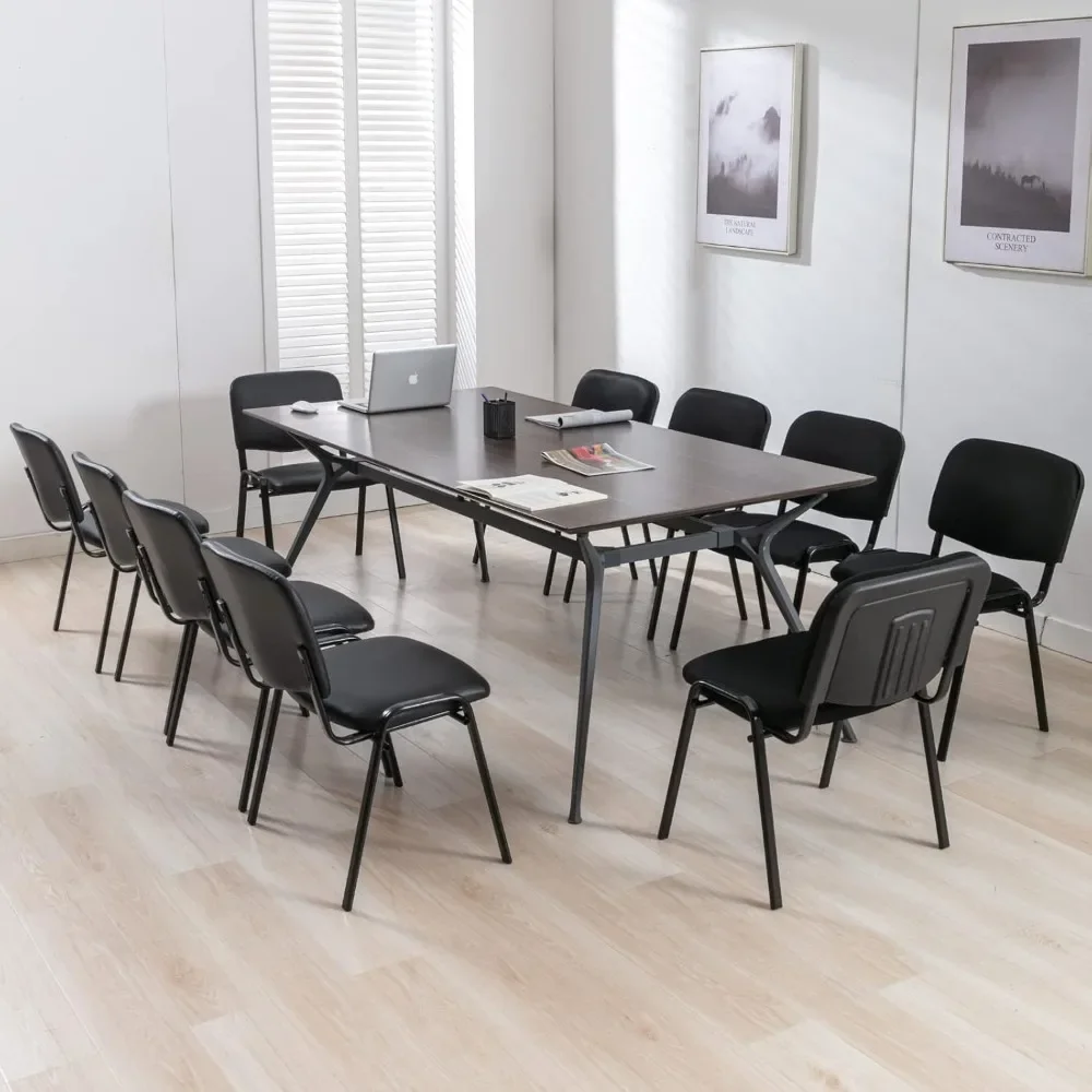 

Stackable Conference Room Chairs No Wheels Office Guest Chair No Arms Reception Chairs Breakroom(Leather-Cushion,Black,5PCS)