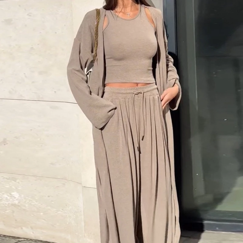 

Fall 2025 Casual Long Coat Sling Wide-leg Trousers Women's Three-piece Suit