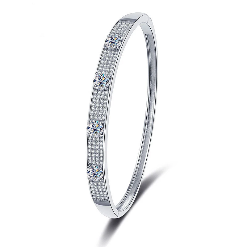 Total 2 Carat D Color Moissanite Lab Diamond Bangle Sparkling s925 Sterling Silver Moissanite Cuff Bracelet Fine Jewelry GRA