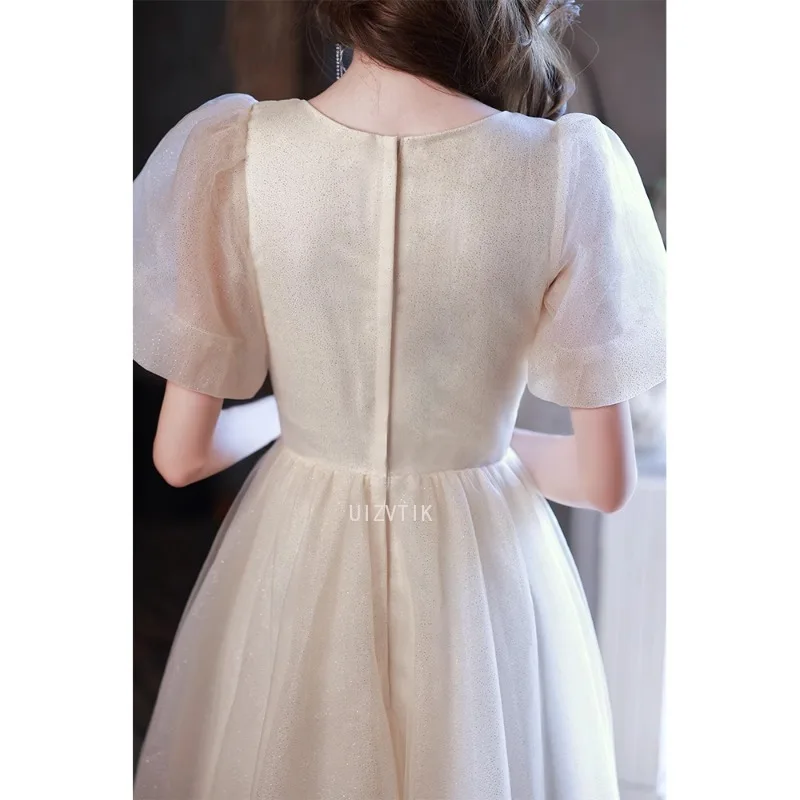 فستان الحفلات المسائية بلون الشمبانيا أنيق بفيونكة قابلة للطي وياقة مربعة فساتين مناسبة رسمية بسيطة بلينغ بلينغ فساتين زفاف طويلة