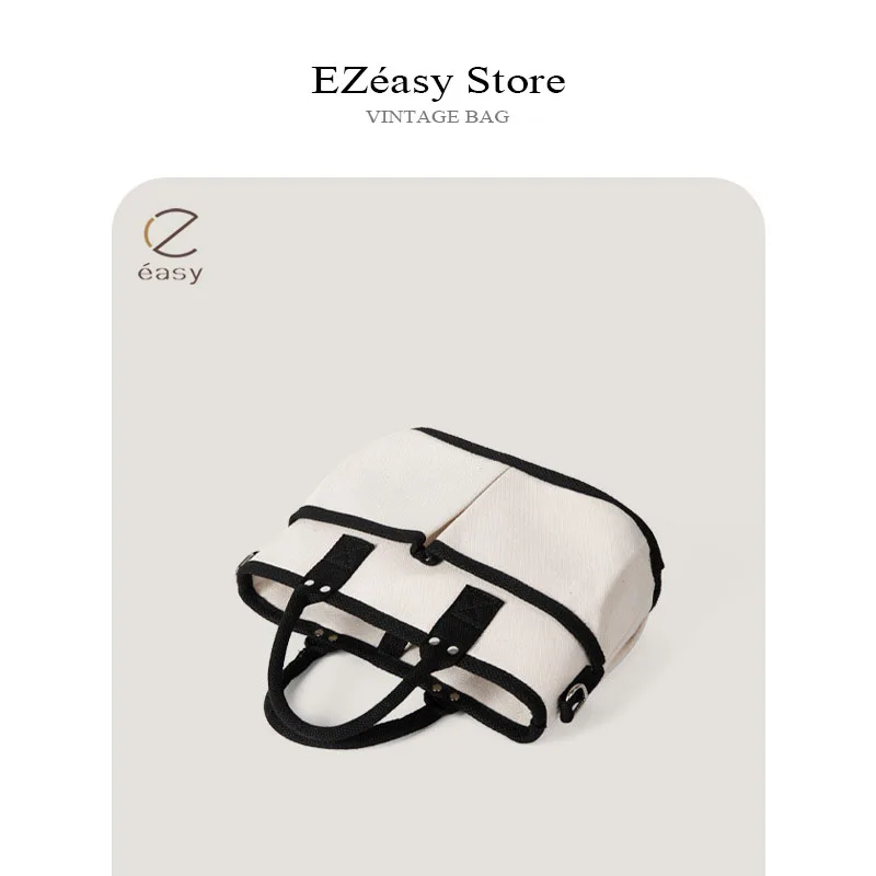 EZeasy Light Luxury Niche Designer Bags for Women Solid Canvas Tote Bag Vintage Versatile Handbag Shoulder Bag Crossbody Bag